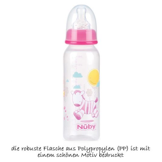 Nuby PP-Flasche 240 ml - Silikon Gr. 1 - verschiedene Designs