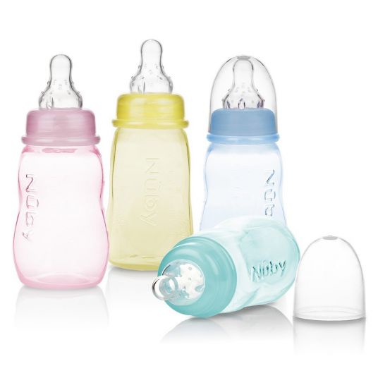 Nuby PP-Standardflasche 150 ml - Silikon Gr.1 Milch - verschiedene Designs
