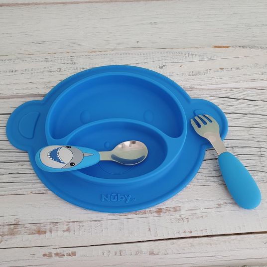 Nuby Silicone eating plate non-slip - Monkey - Blue
