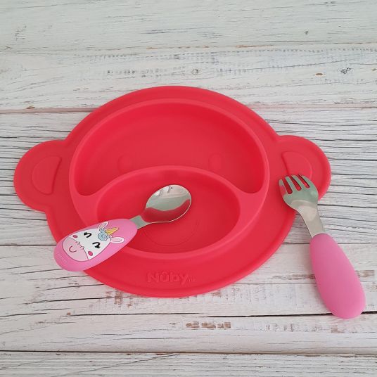 Nuby Silicone eating plate non-slip - Monkey - Red