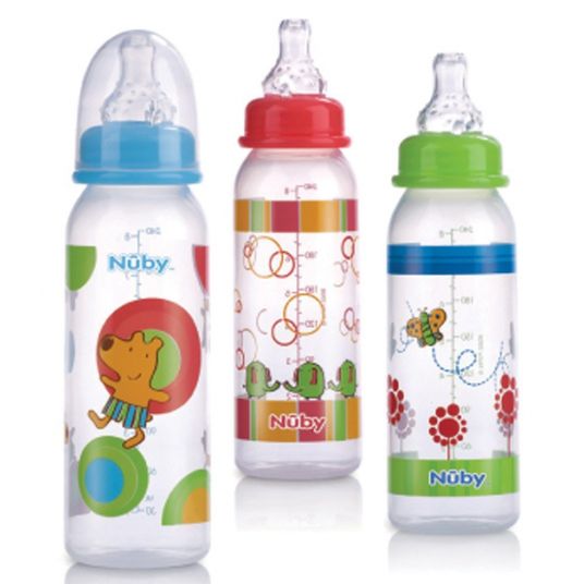 Nuby Confezione economica di bottiglie standard in PP da 240 ml in confezione da 3 - silicone misura 1