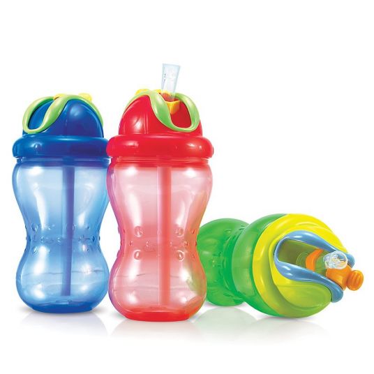 Nuby Trinkhalm-Flasche Soft Flip It 355 ml auslaufsicher - verschiedene Designs