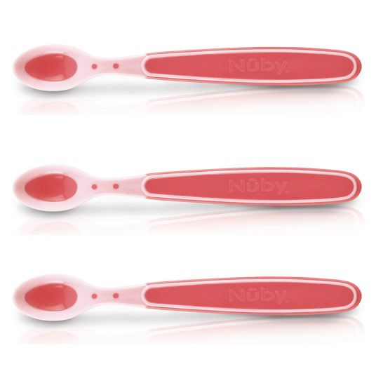 Nuby Heat Sensor Spoon 3 Pack Soft Sensitive Flex - Pink