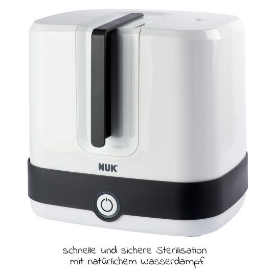 Nuk 10-piece Premium Starter Set incl. 6 glass bottles + 1 Vario Express steam sterilizer + 3 burp cloths - White Grey