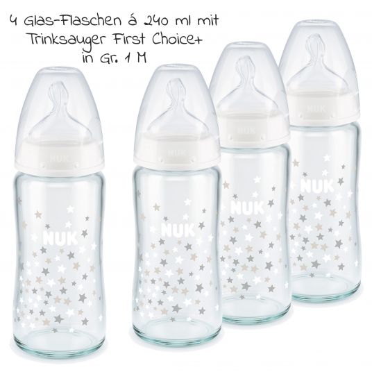 Nuk Starter Set Premium da 10 pezzi, inclusi 6 biberon in vetro + 1 sterilizzatore a vapore Vario Express + 3 pannolini per il ruttino - Bianco Grigio