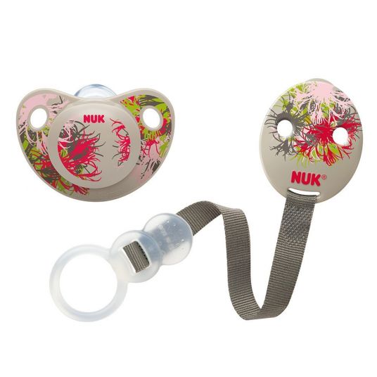 Nuk Set of 2 pacifiers + ribbon Duo - Floral - Red