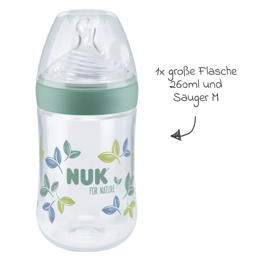 Nuk 3-tlg. Starter-Set for Nature - 2x PP-Flasche (150 ml & 260 ml) + 1x Silikon-Schnuller (0-6 Monate)