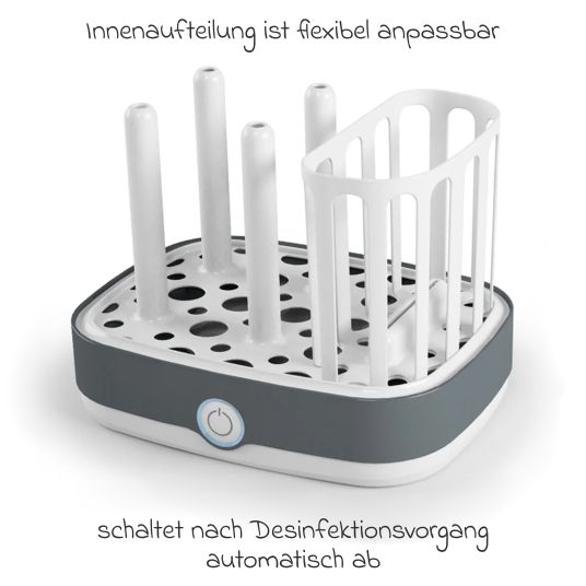 Nuk 4-tlg. Reinigungs-Set für Babyflaschen - Dampfsterilisator Vario Express + Abtropfständer + Flaschenbürste - Grau / Weiß