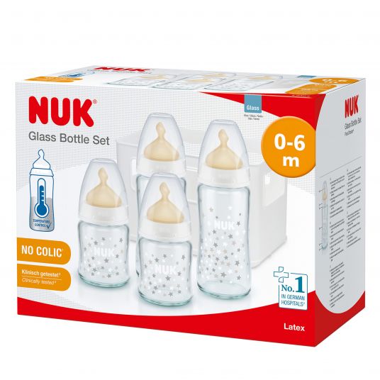 Nuk 5-tlg. Glas-Flaschen-Set First Choice Plus mit Latex-Saugern - Temperature Control