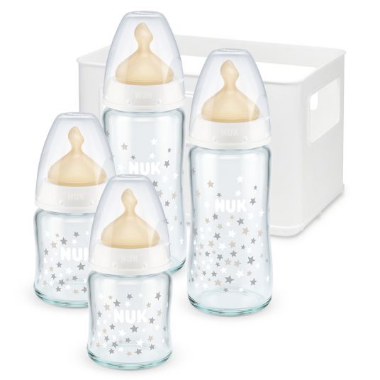 Nuk Set di bottiglie di vetro da 5 pezzi First Choice Plus - Latex Gr. 1 - Bianco