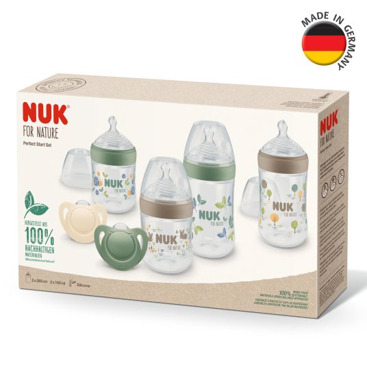 Nuk 6-tlg. Perfect-Start-Set for Nature - 4x PP-Flasche (150 ml & 260 ml) + 2x Silikon-Schnuller (0-6 Monate)