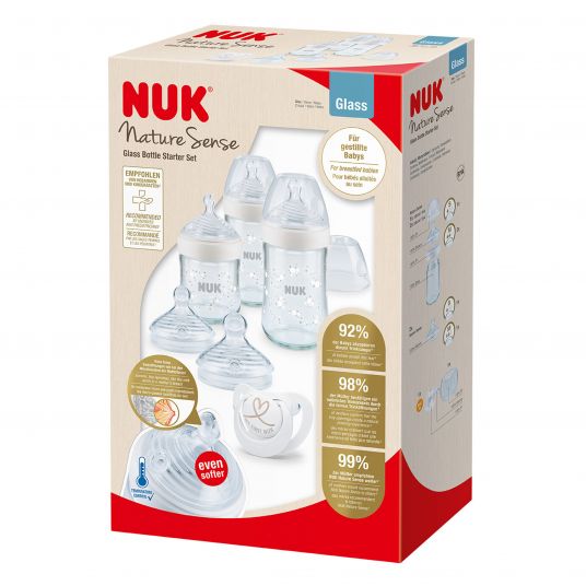 Nuk 7-tlg. Glas-Flaschen Set Nature Sense - Temperature Control - Weiß