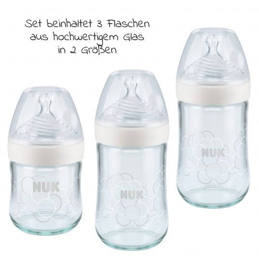Nuk Set iniziale di 9 pezzi Set di bottiglie di vetro Nature Sense XXL - Bianco