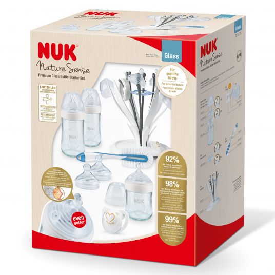 Nuk 9-piece Starter Set Nature Sense Glass Bottle Set XXL - White