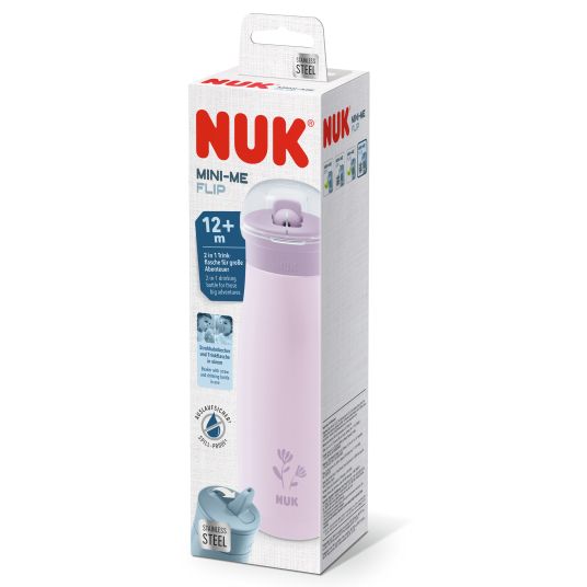Nuk Stainless steel drinking bottle Mini-Me Flip Cup - with bite-proof drinking top 500 ml - flower - lilac
