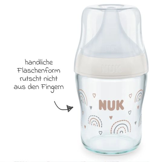 Nuk Glass bottle 2-pack Perfect Match 120 ml + silicone teat size S - rainbow - white