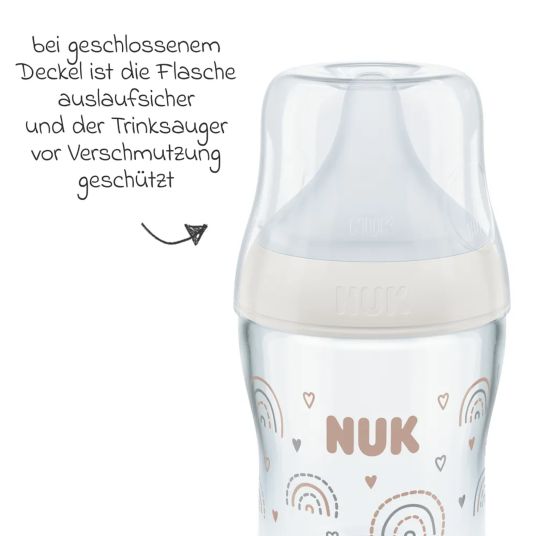 Nuk Glas-Flasche 2er Pack Perfect Match 120 ml + Silikon Sauger Gr. S - Regenbogen - Weiß