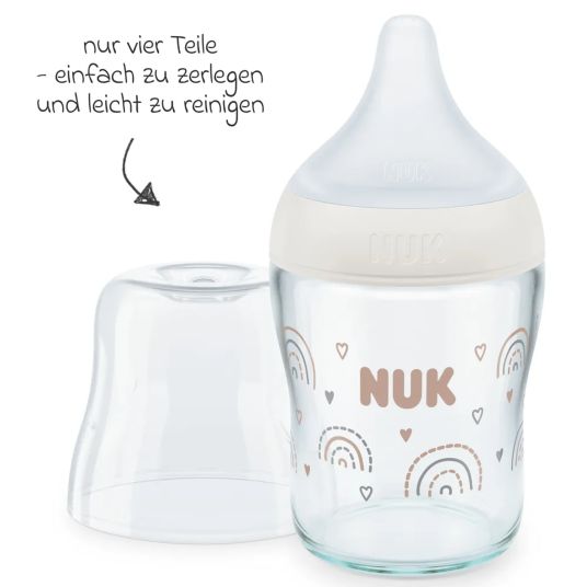 Nuk Glas-Flasche 2er Pack Perfect Match 120 ml + Silikon Sauger Gr. S - Regenbogen - Weiß