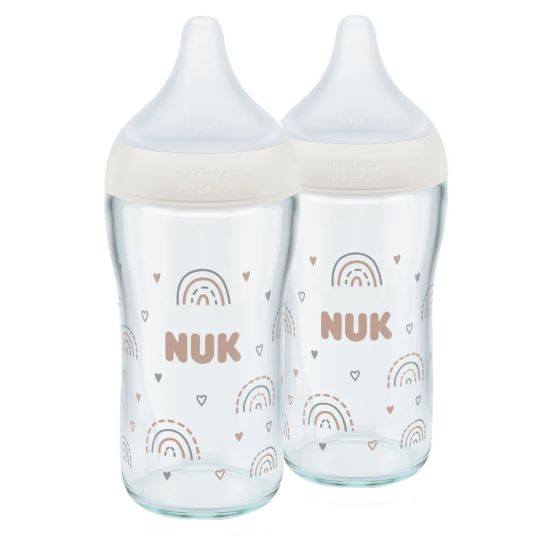 Nuk Glass bottle 2-pack Perfect Match 230 ml + silicone teat size M - rainbow - white