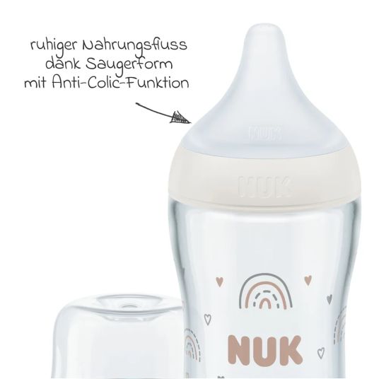 Nuk Glass bottle 2-pack Perfect Match 230 ml + silicone teat size M - rainbow - white