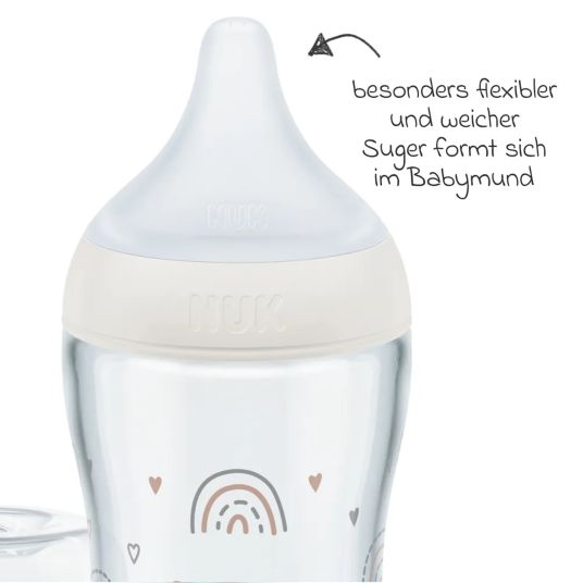 Nuk Glas-Flasche 2er Pack Perfect Match 230 ml + Silikon Sauger Gr. M - Regenbogen - Weiß