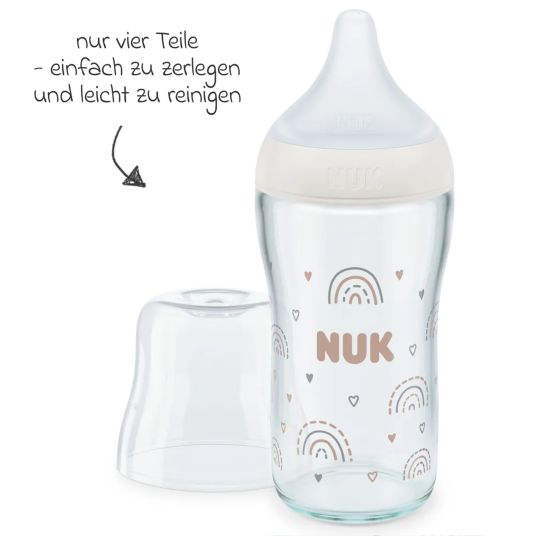 Nuk Glass bottle 2-pack Perfect Match 230 ml + silicone teat size M - rainbow - white