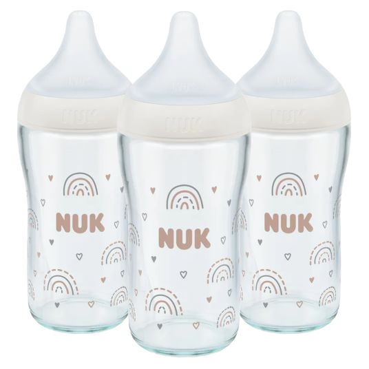 Nuk Glass bottle 3-pack Perfect Match 230 ml + silicone teat size M - rainbow - white