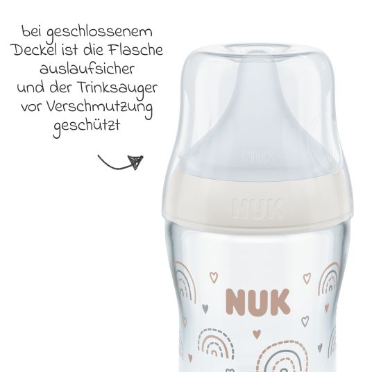 Nuk Glass bottle 4-pack Perfect Match 120 ml & 230 ml + silicone teat size S & M - Rainbow - White