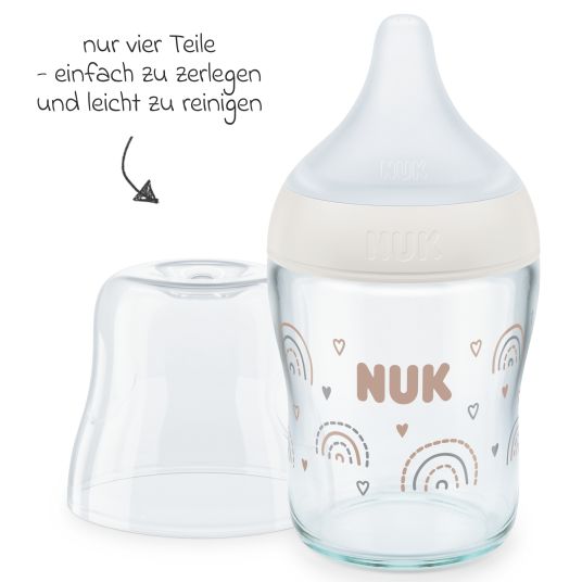 Nuk Glass bottle 4-pack Perfect Match 120 ml & 230 ml + silicone teat size S & M - Rainbow - White