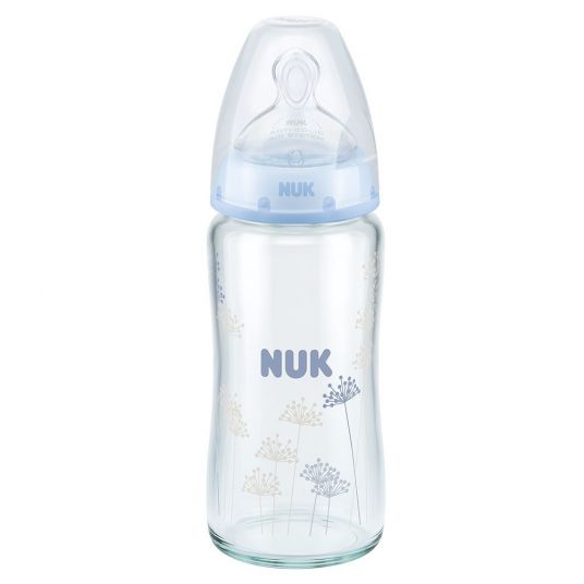 Nuk Glas-Flasche First Choice 240 ml - Silikon Gr. 1 - Pusteblume Blau