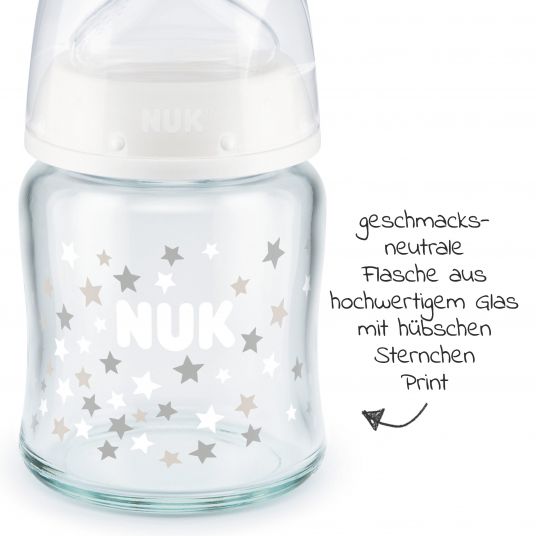 Nuk Glass bottle First Choice Plus 120 ml + silicone teat size 1 S - White