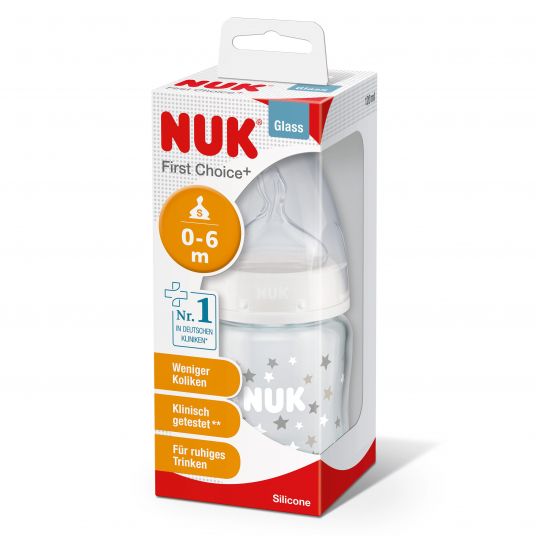 Nuk Glass bottle First Choice Plus 120 ml + silicone teat size 1 S - White