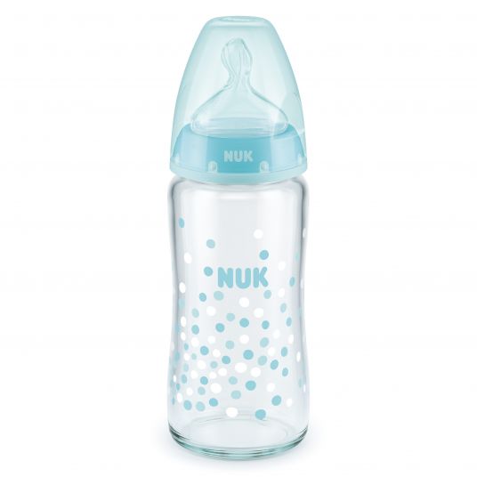 Nuk Glass bottle First Choice Plus 240 ml + silicone teat size 1 M - Turquoise