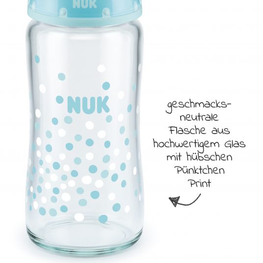 Nuk Glas-Flasche First Choice Plus 240 ml + Silikon-Sauger Gr. 1 M - Türkis