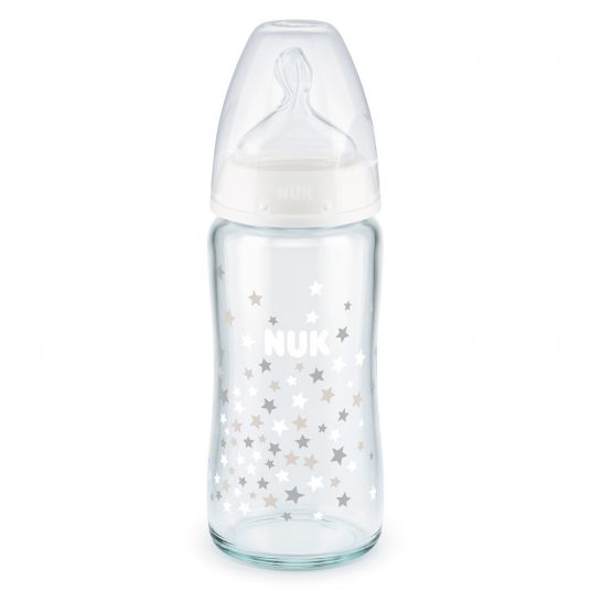 Nuk Bottiglia di vetro First Choice Plus 240 ml + tettarella in silicone taglia 1 M - Bianco