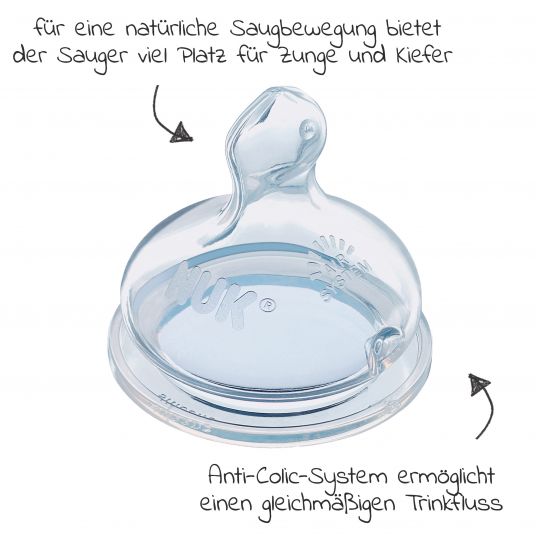 Nuk Glas-Flasche First Choice Plus 240 ml + Silikon-Sauger Gr. M - Temperature Control - Blau