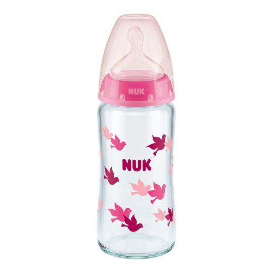 Nuk Glas-Flasche First Choice Plus 240 ml + Silikon-Sauger Gr. M - Temperature Control - Rosa