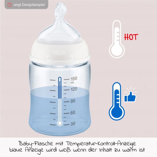 Nuk Bottiglia di vetro First Choice Plus Temperature Control 120 ml + tettarella in silicone taglia 1 S - Bianco