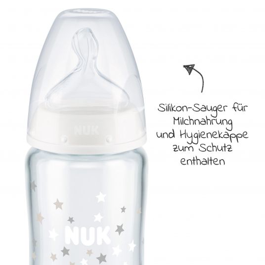 Nuk Glas-Flasche First Choice Plus Temperature Control 240 ml + Silikon-Sauger Gr. 1 M - Weiß