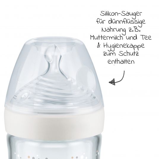Nuk Glas-Flasche Nature Sense 120 ml + Silikon-Sauger Gr.S - Temperature Control - Weiß