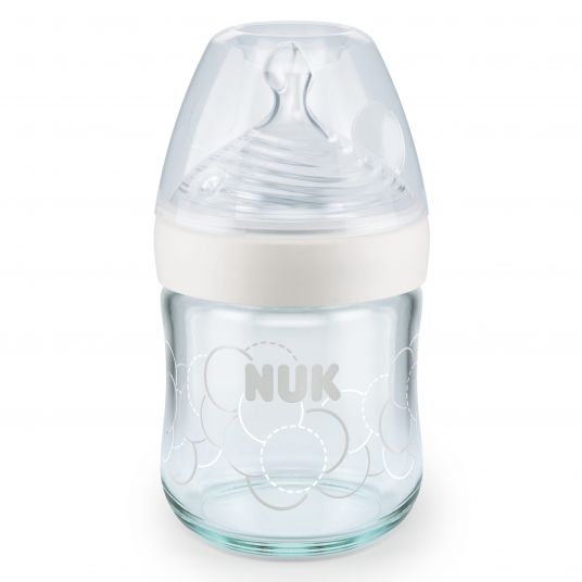 Nuk Glass bottle Nature Sense 120 ml + silicone teat size S - White