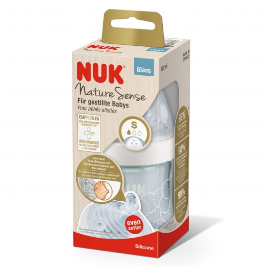 Nuk Glass bottle Nature Sense 120 ml + silicone teat size S - White