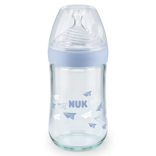 Nuk Glass bottle Nature Sense 240 ml - Silicone Gr. 1 M - Blue