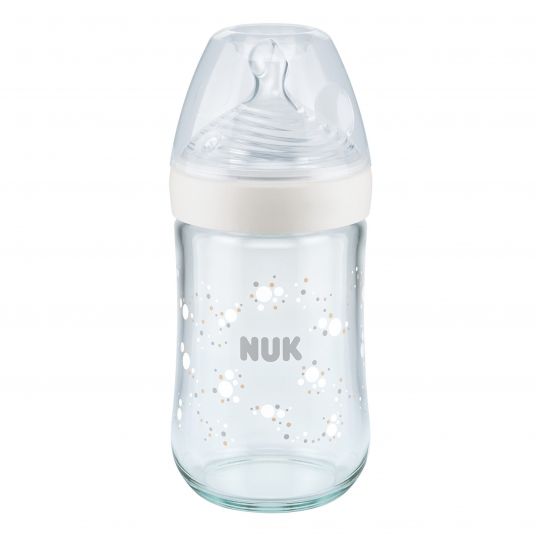 Nuk Glas-Flasche Nature Sense 240 ml + Silikon-Sauger Gr.M - Temperature Control - Weiß