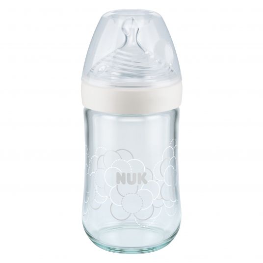Nuk Glas-Flasche Nature Sense 240 ml + Silikon-Sauger Gr. M - Weiß