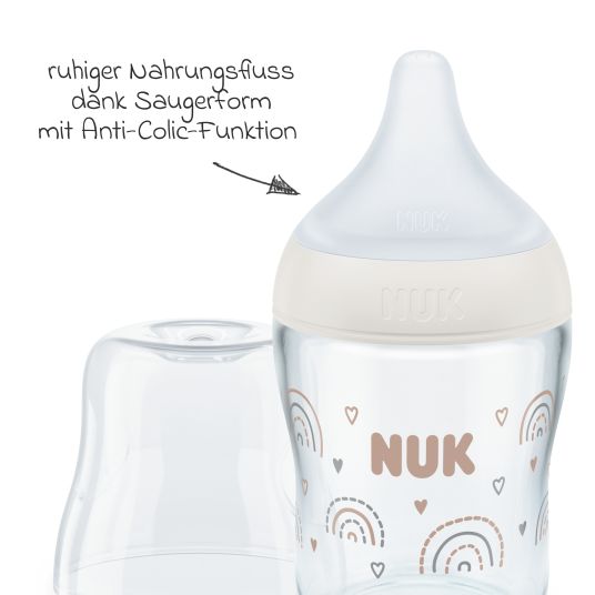 Nuk Glas-Flasche Perfect Match 120 ml + Silikon-Sauger Gr. S - Regenbogen - Weiß