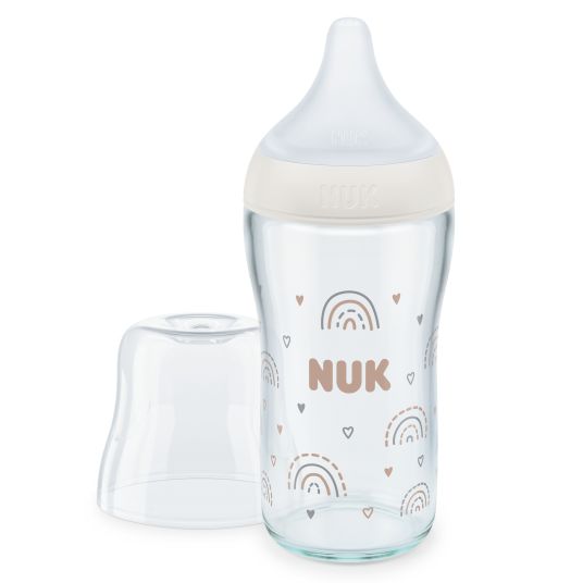 Nuk Glas-Flasche Perfect Match 230 ml + Silikon-Sauger Gr. M - Regenbogen - Weiß