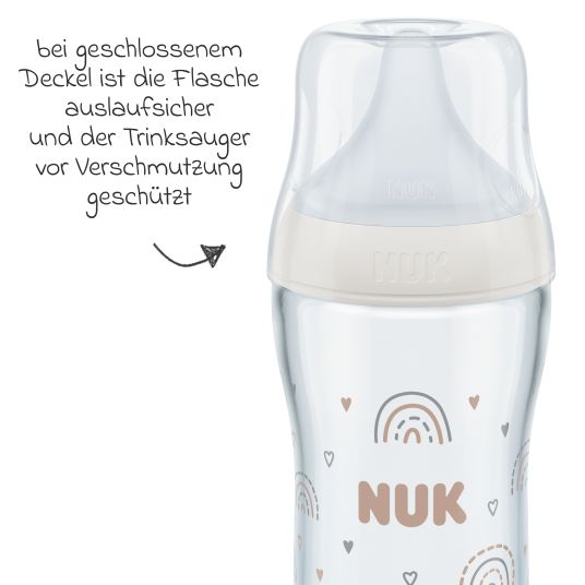 Nuk Perfect Match 230 ml glass bottle + silicone teat size M - rainbow - white