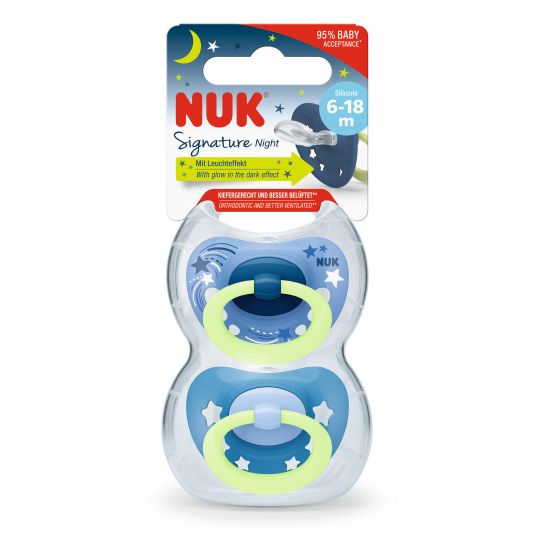 Nuk Leucht-Schnuller 2er Pack Signature Night - Silikon 6-18 M - Blau
