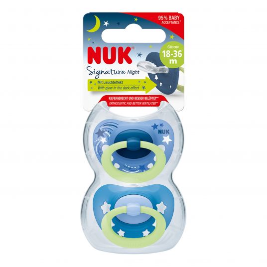 Nuk Leucht-Schnuller 2er Pack Signature Night - Silikon ab 18 M - Blau